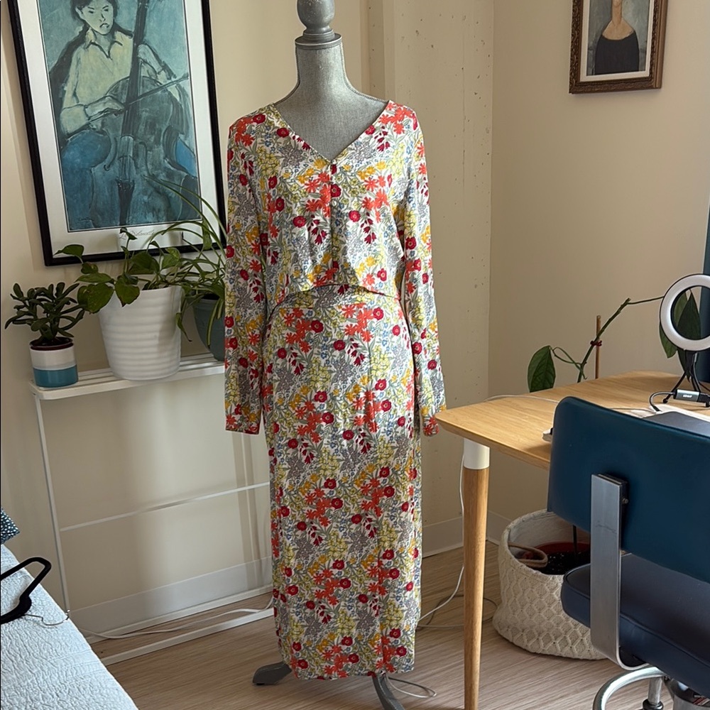 Floral Patterned Top and Skirt with Multicolor Blooms